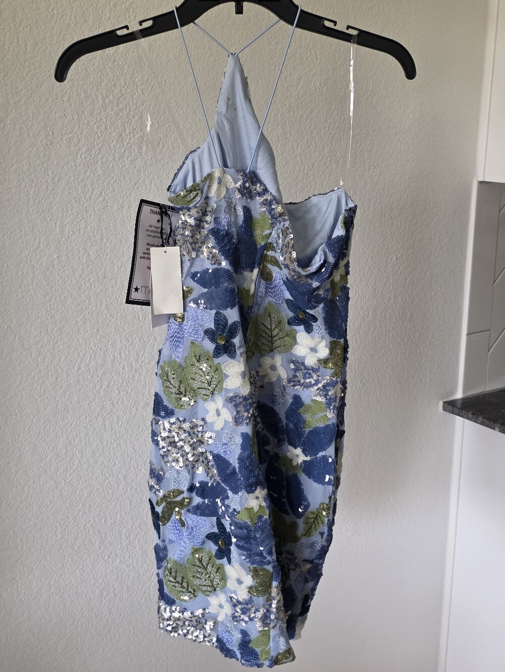 Crystal Doll Blue Floral Sequin Embroidered Mini Dress Size M NWT Cocktail Party - Picture 8 of 10